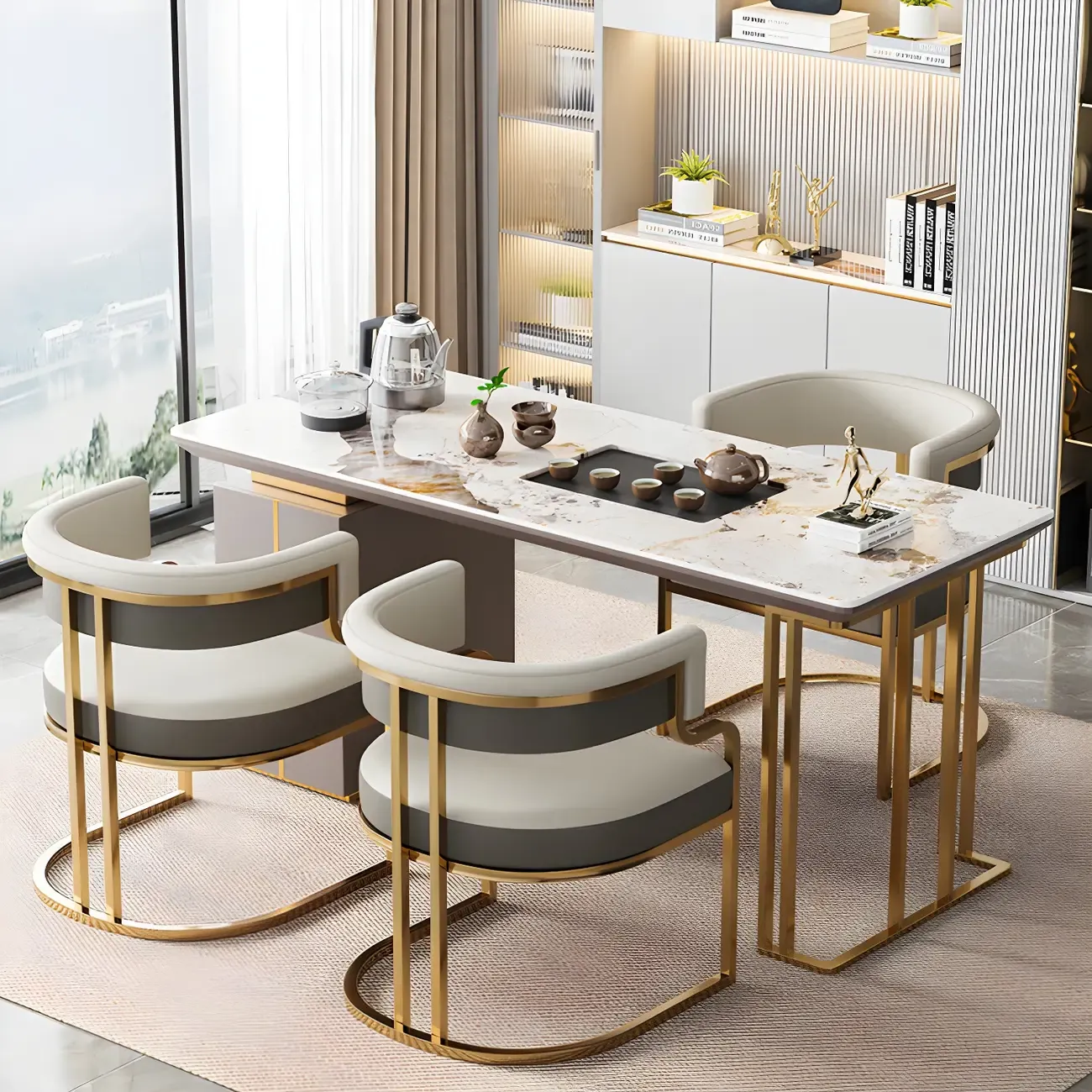 Glam Gold Frame Faux Leather Dining Chair Image - 7