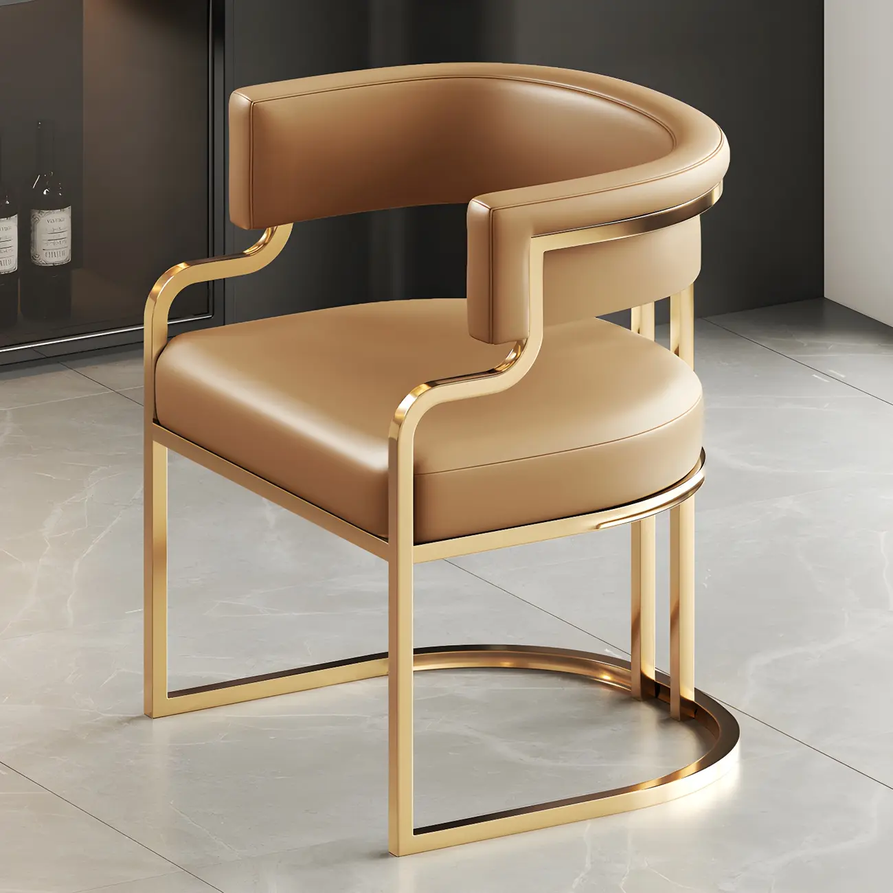 Glam Gold Frame Faux Leather Dining Chair Image - 10 | homeyfad