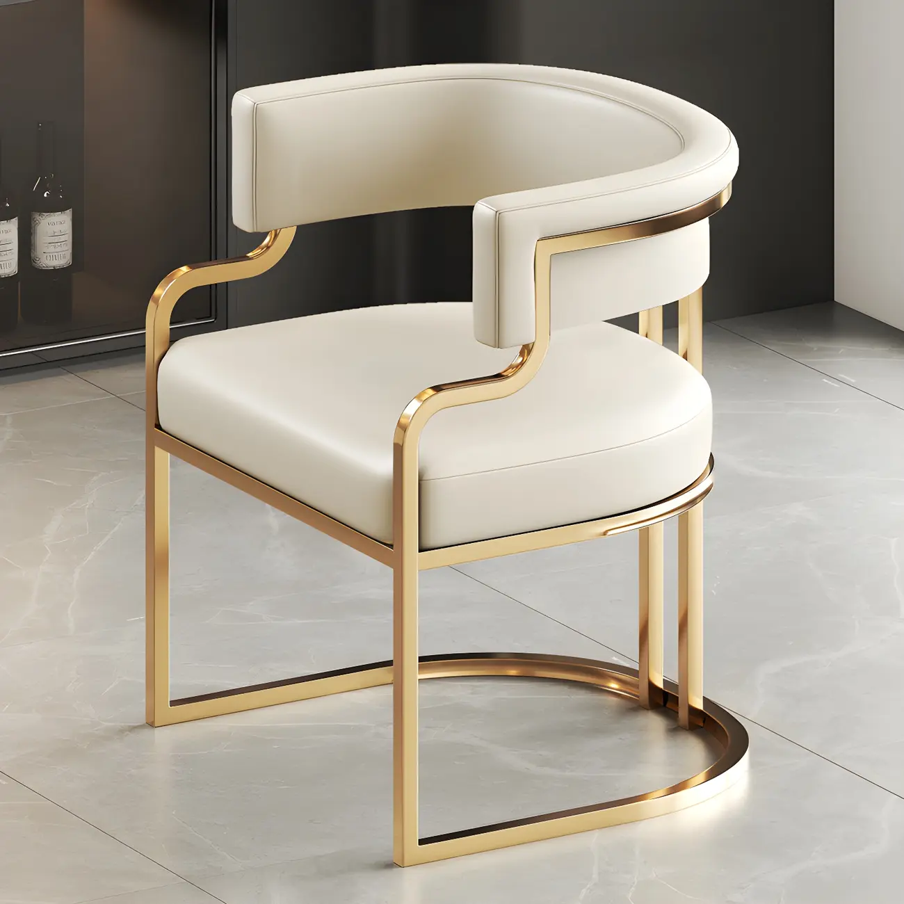 Glam Gold Frame Faux Leather Dining Chair Image - 25 | homeyfad