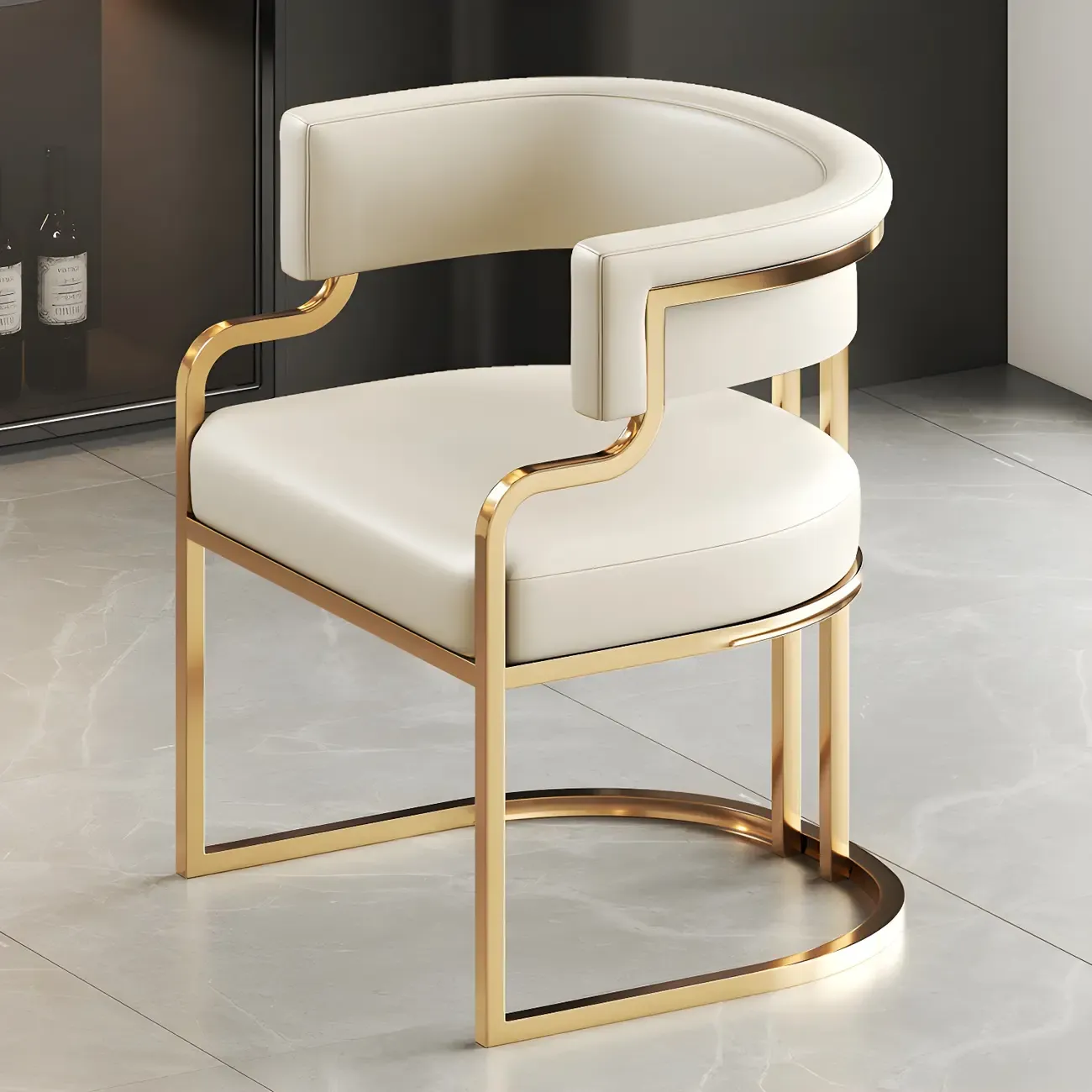 Glam Gold Frame Faux Leather Dining Chair Image - 25