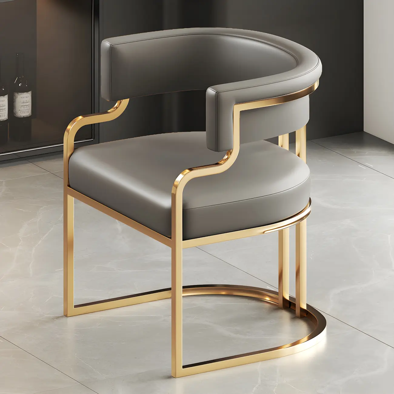 Glam Gold Frame Faux Leather Dining Chair Image - 30 | homeyfad