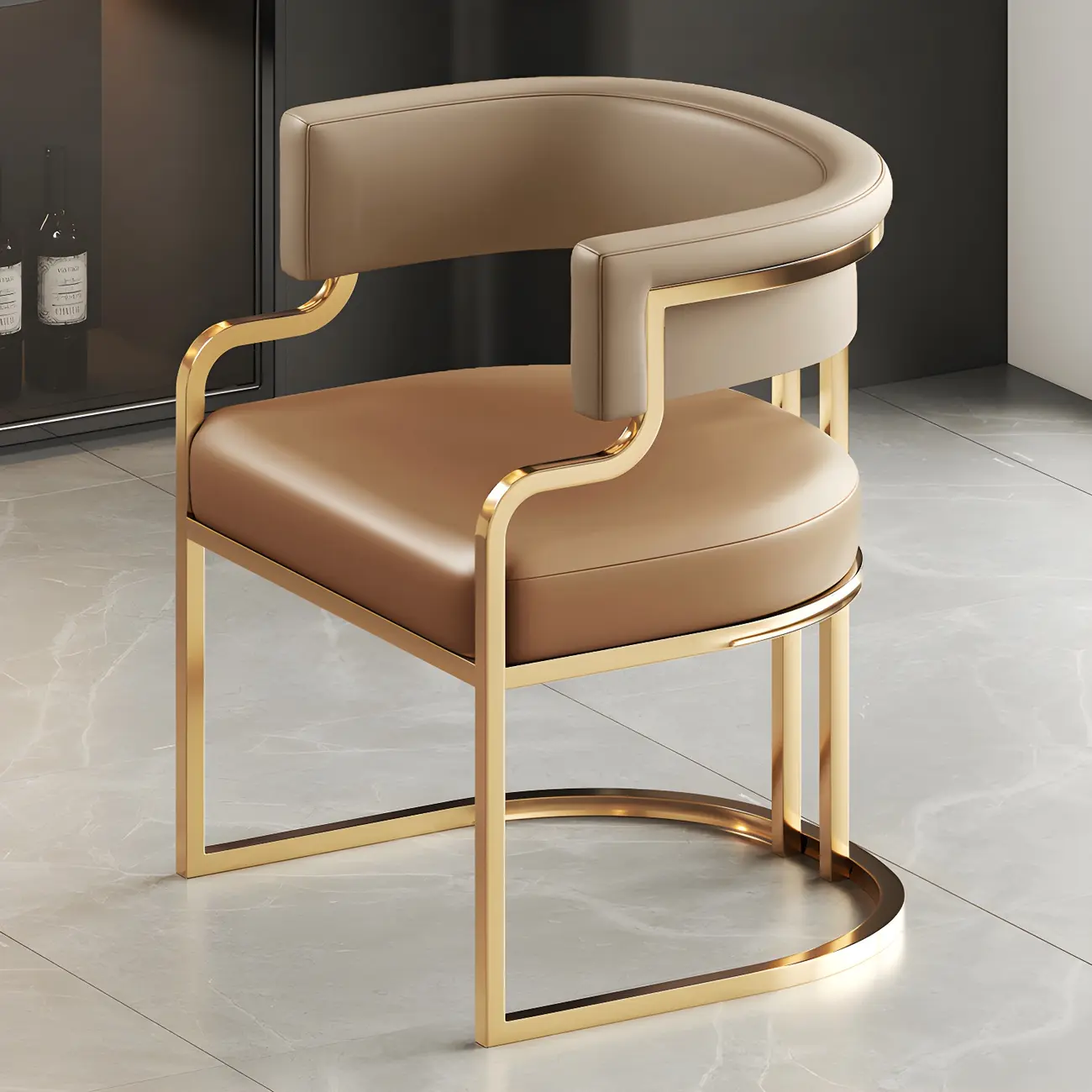 Glam Gold Frame Faux Leather Dining Chair Image - 35 | homeyfad