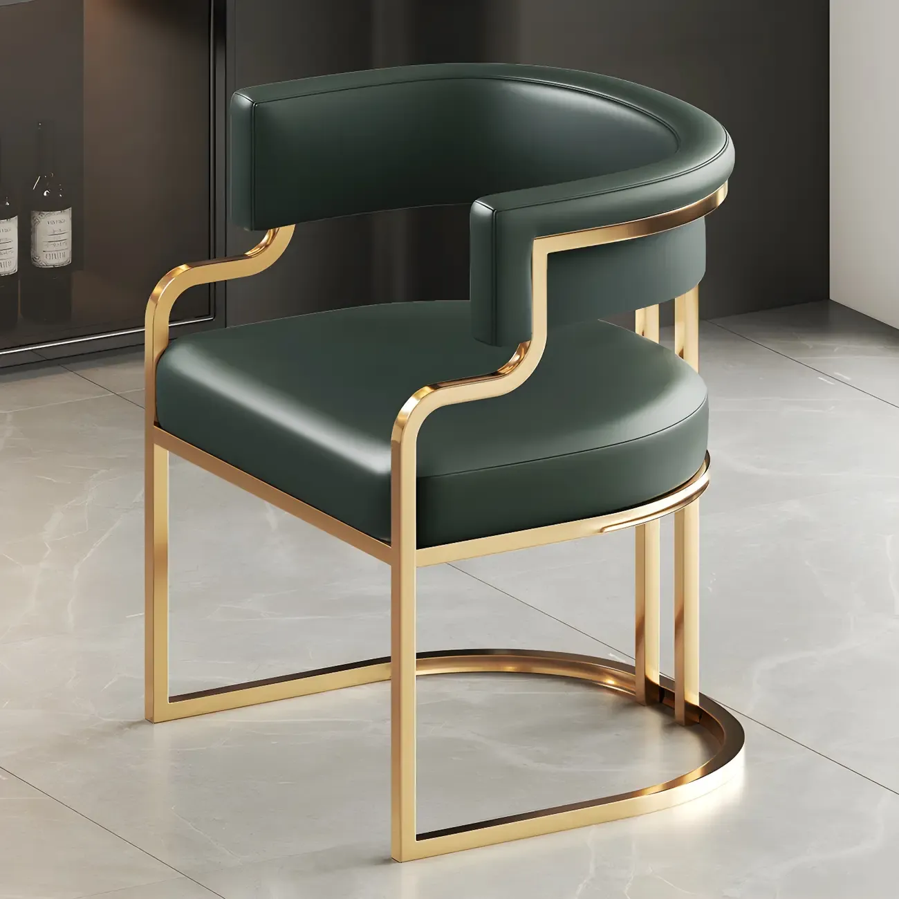 Glam Gold Frame Faux Leather Dining Chair Image - 50