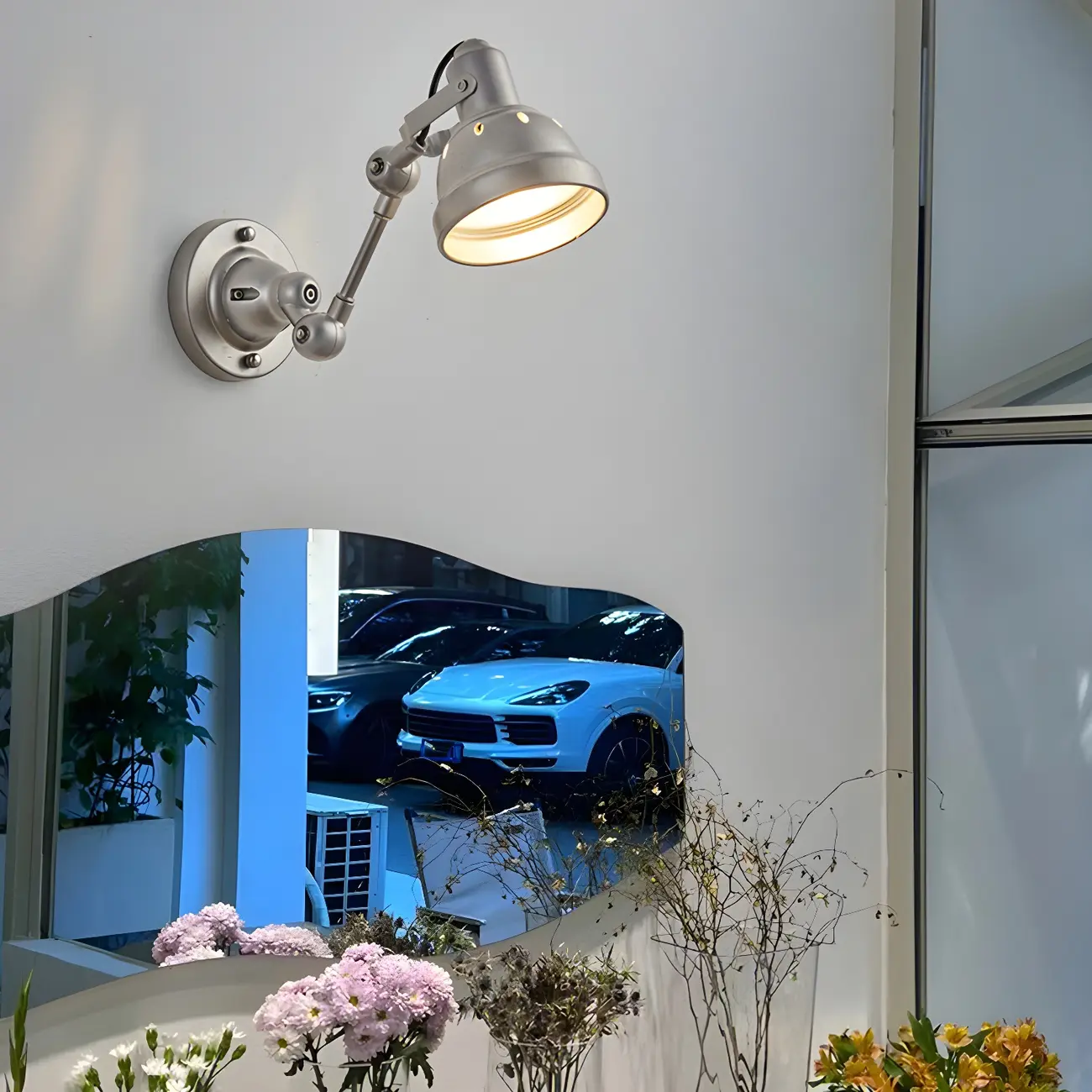 Industrial Metal Silver Adjustable Swing Arm Wall Light Image - 1 | homeyfad