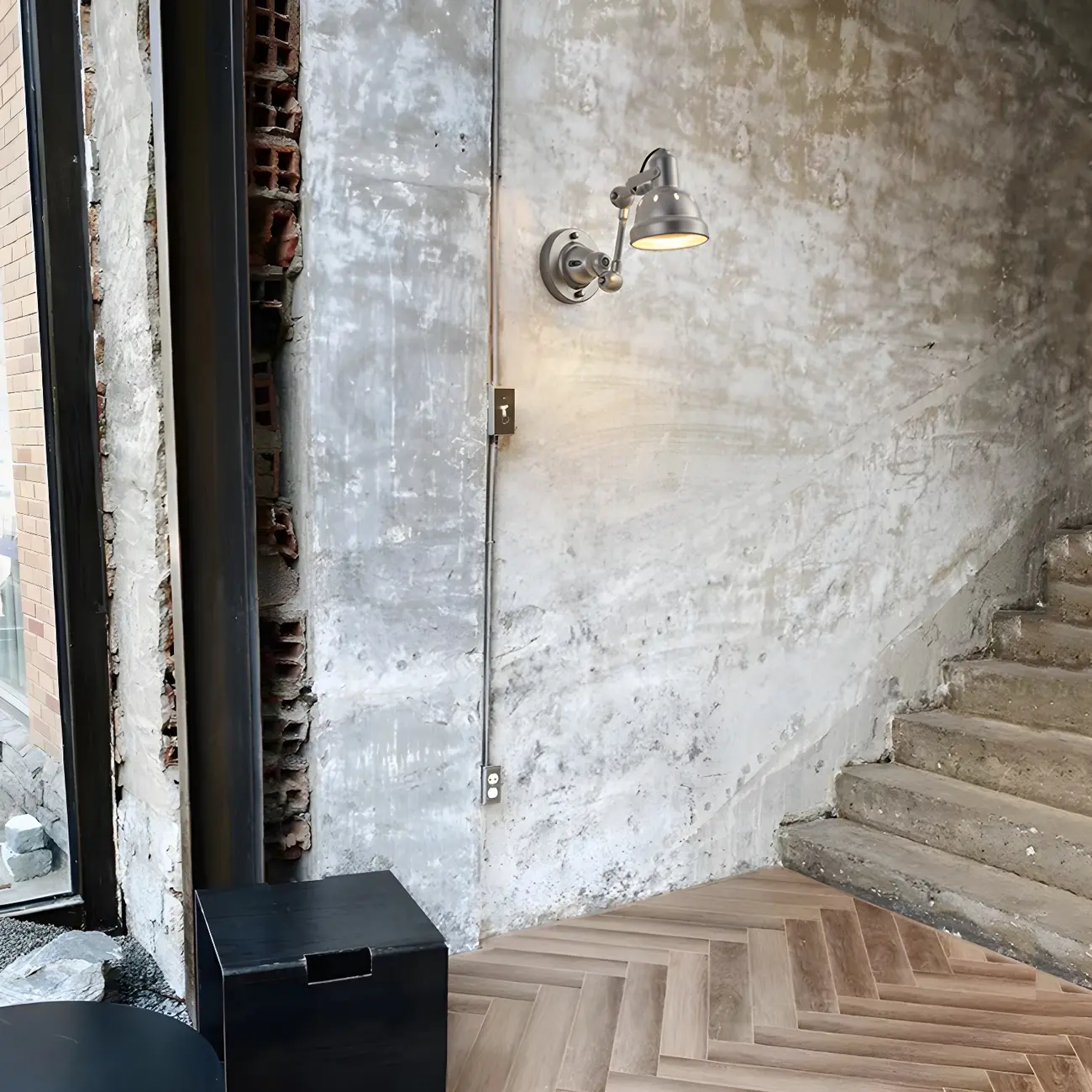 Industrial Metal Silver Adjustable Swing Arm Wall Light Image - 5 | homeyfad