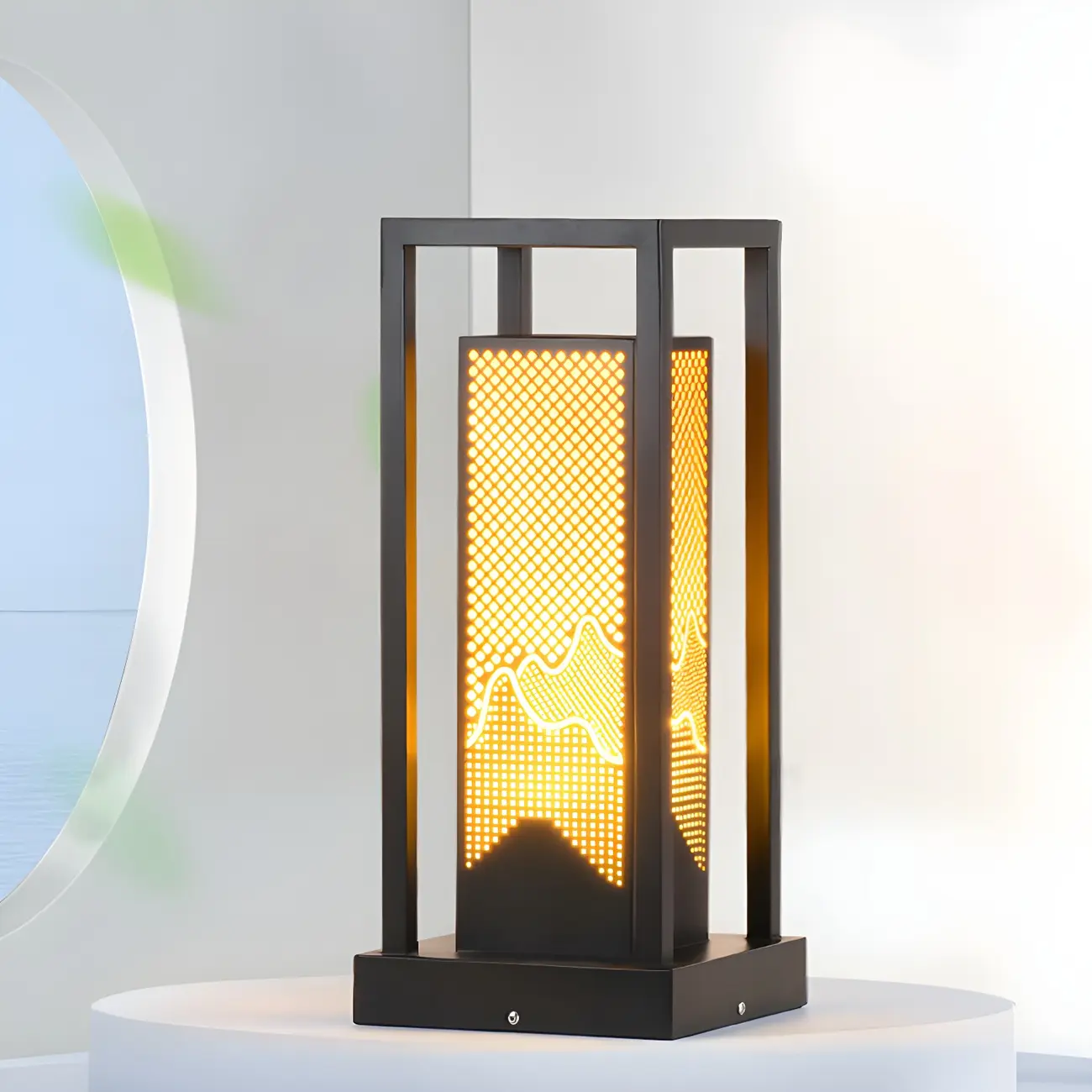 Black Metal Grid Wired Rectangle Post Cap Light Image - 1 | homeyfad