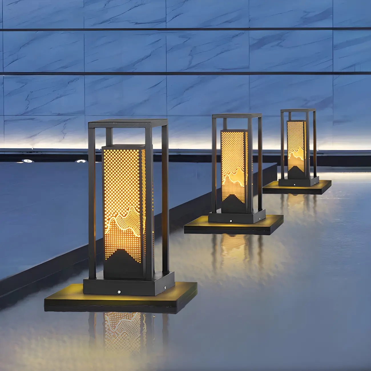 Black Metal Grid Wired Rectangle Post Cap Light Image - 4 | homeyfad