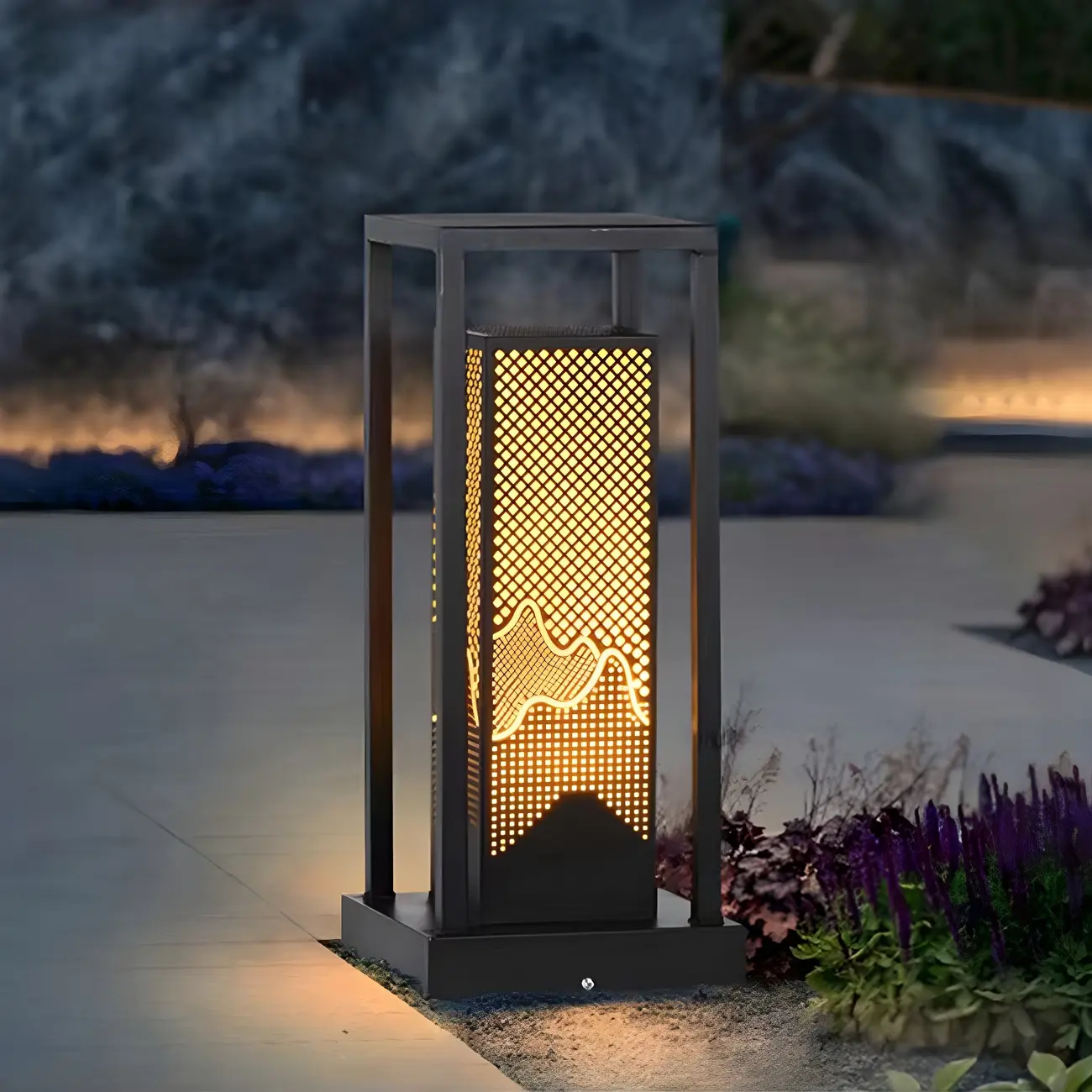 Black Metal Grid Wired Rectangle Post Cap Light Image - 5 | homeyfad