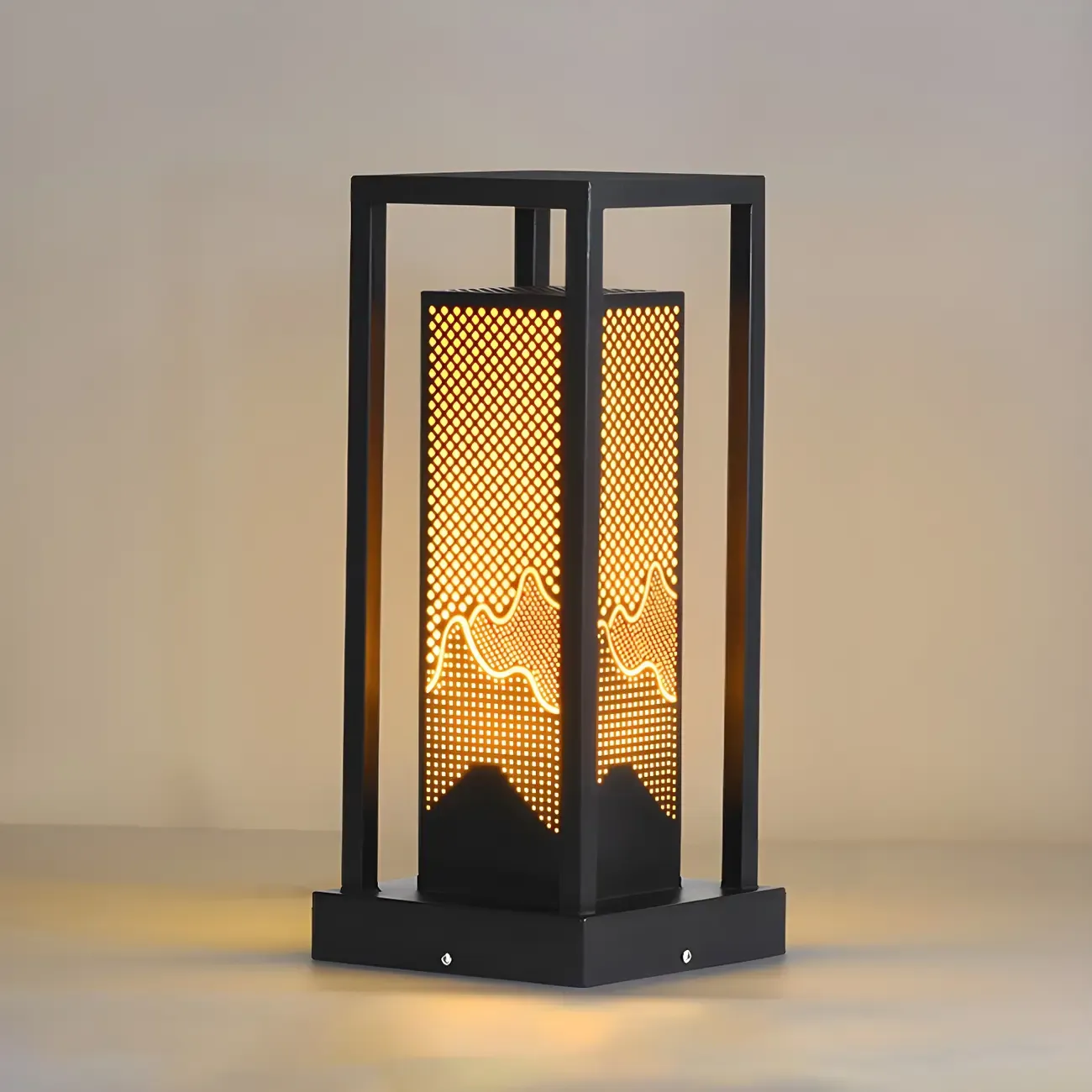 Black Metal Grid Wired Rectangle Post Cap Light Image - 7