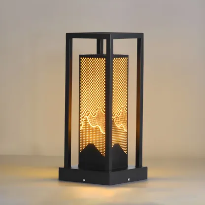 Black Metal Grid Wired Rectangle Post Cap Light Image - 7