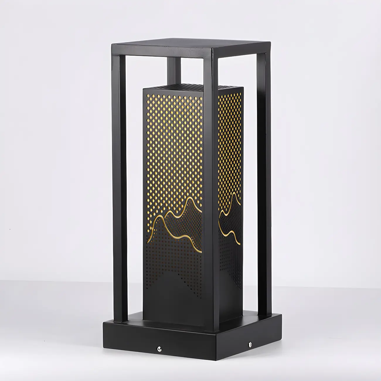 Black Metal Grid Wired Rectangle Post Cap Light Image - 8 | homeyfad