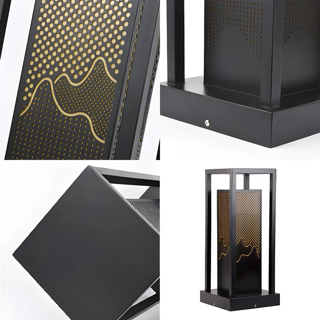 Black Metal Grid Wired Rectangle Post Cap Light Image - 9