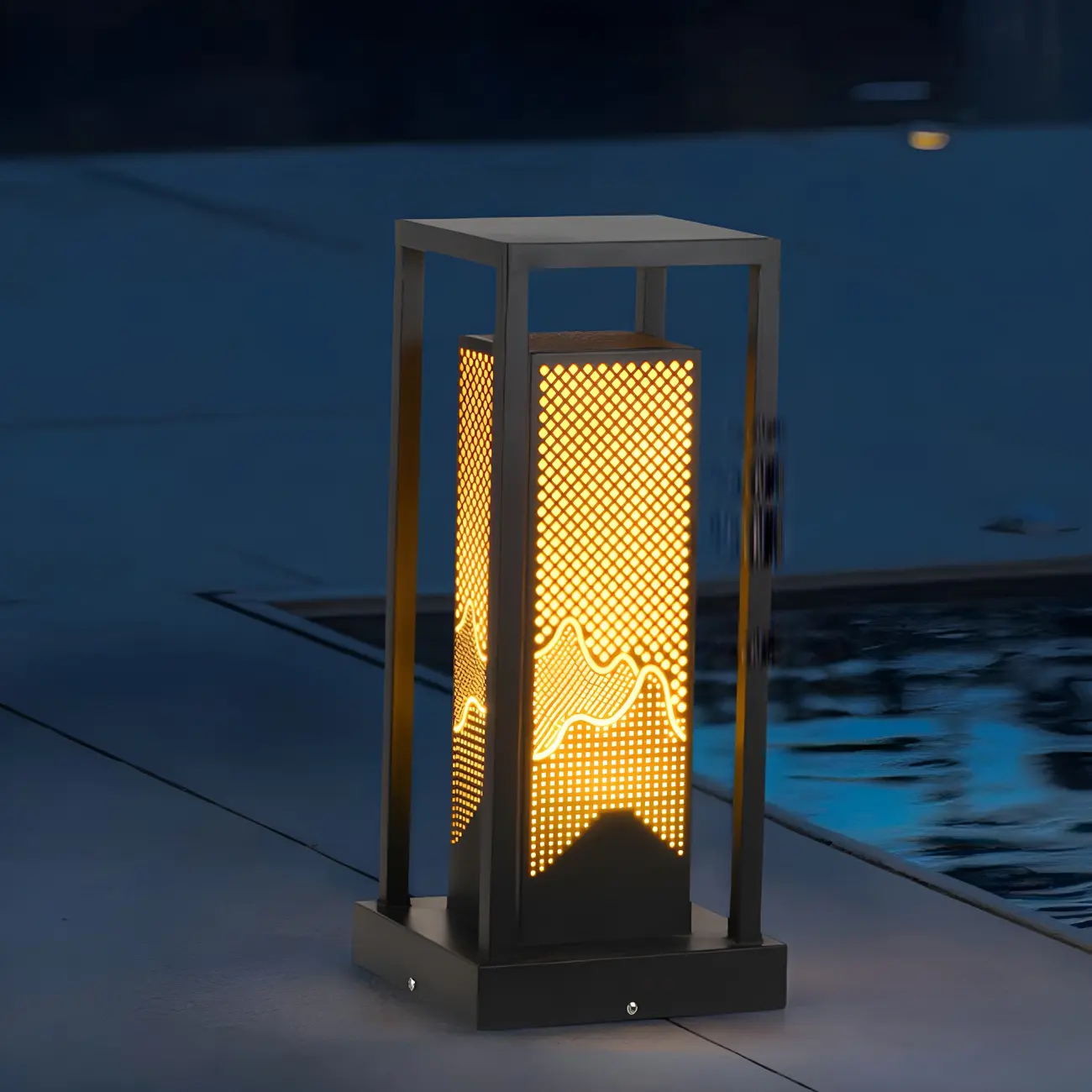 Black Metal Grid Wired Rectangle Post Cap Light Image - 10 | homeyfad