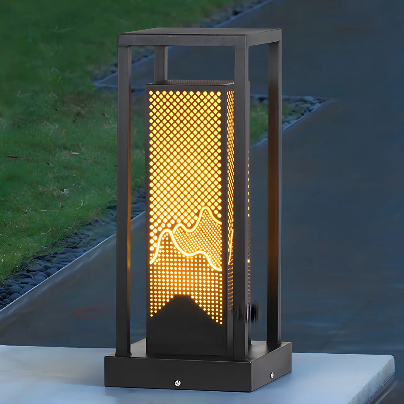 Black Metal Grid Wired Rectangle Post Cap Light Image - 13 | homeyfad