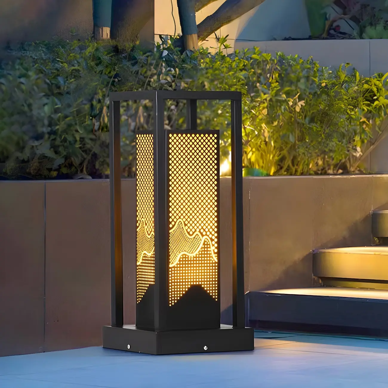 Black Metal Grid Wired Rectangle Post Cap Light Image - 15 | homeyfad