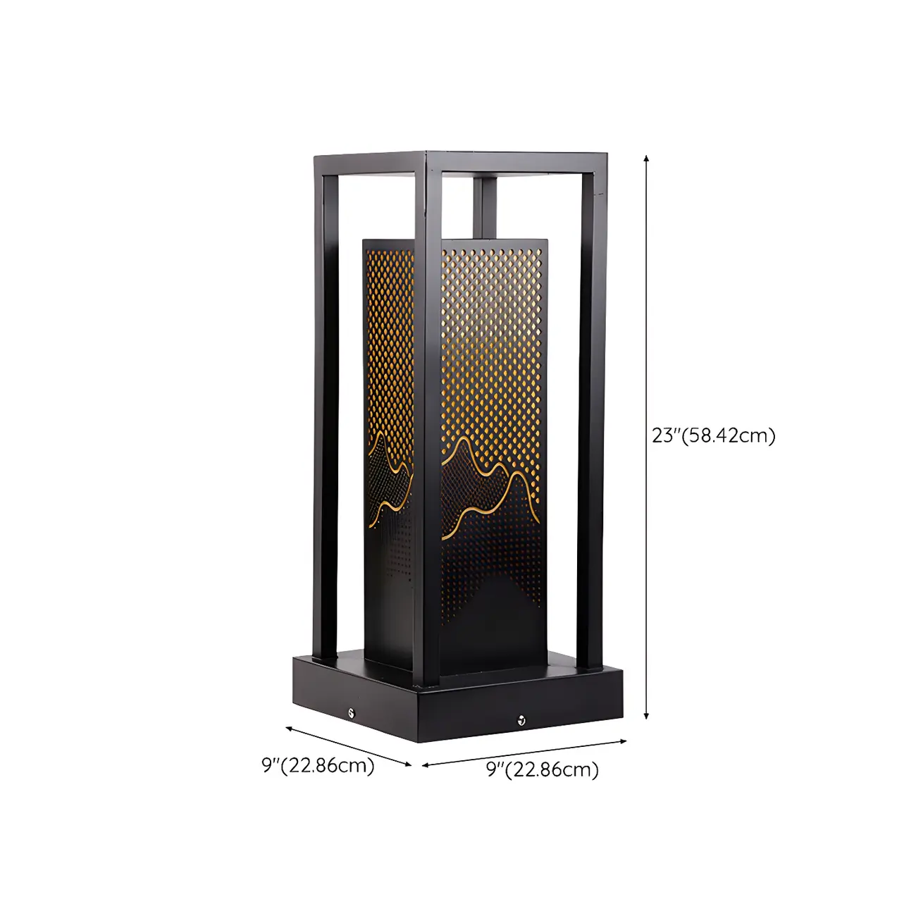 Black Metal Grid Wired Rectangle Post Cap Light #size | homeyfad