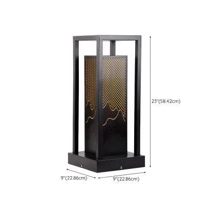 Black Metal Grid Wired Rectangle Post Cap Light #size