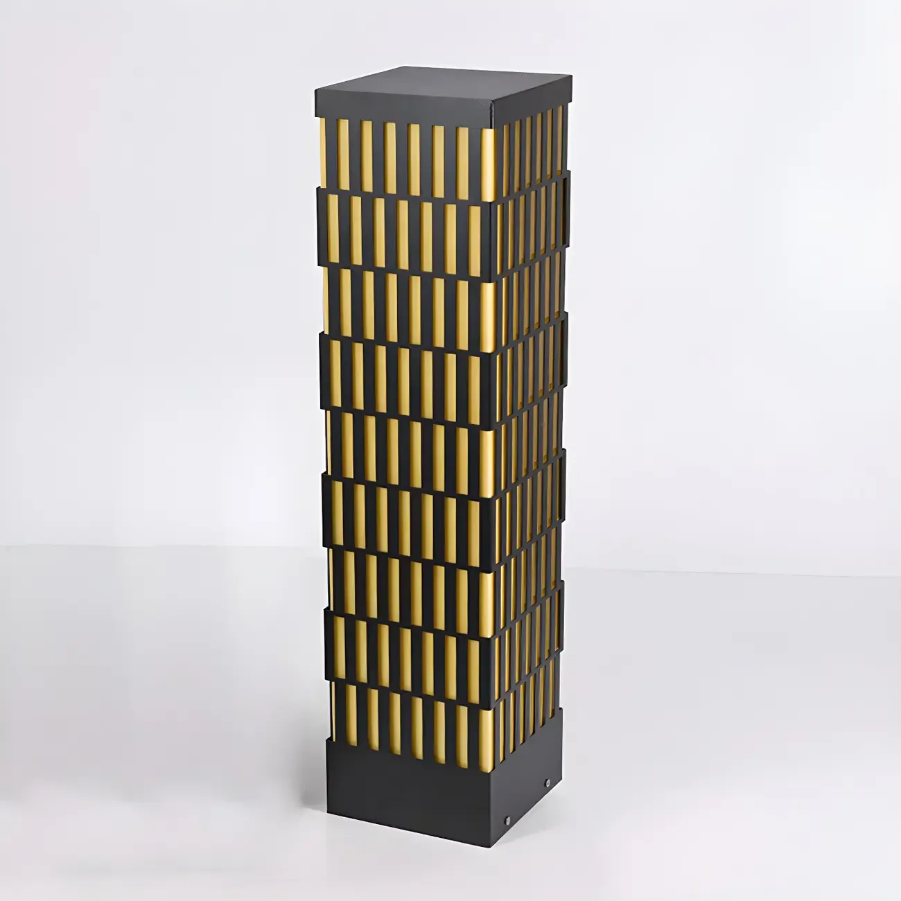 Black Metal Grille Rectangle Warm Light Post Cap Light Image - 11