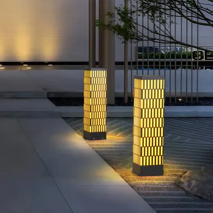 Black Metal Grille Rectangle Warm Light Post Cap Light Image - 8