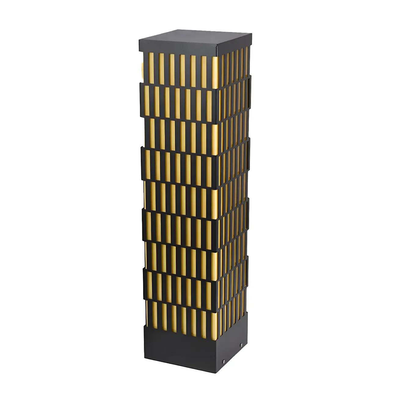 Black Metal Grille Rectangle Warm Light Post Cap Light Image - 13