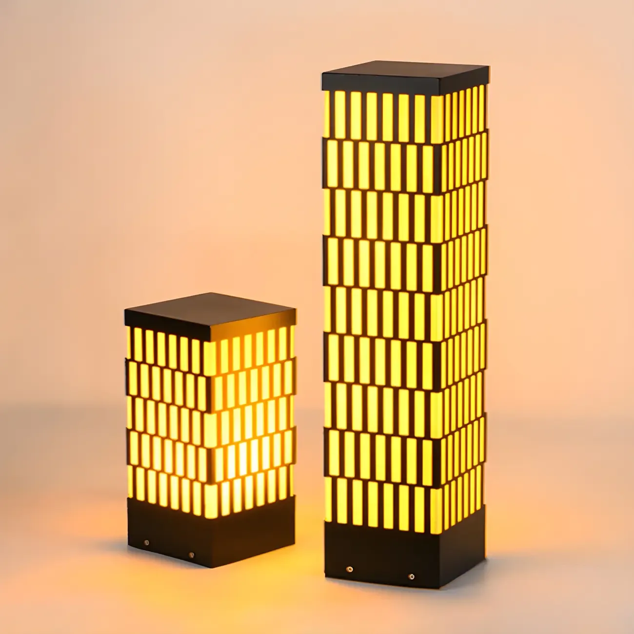 Black Metal Grille Rectangle Warm Light Post Cap Light Image - 4