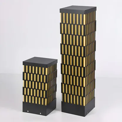 Black Metal Grille Rectangle Warm Light Post Cap Light Image - 14
