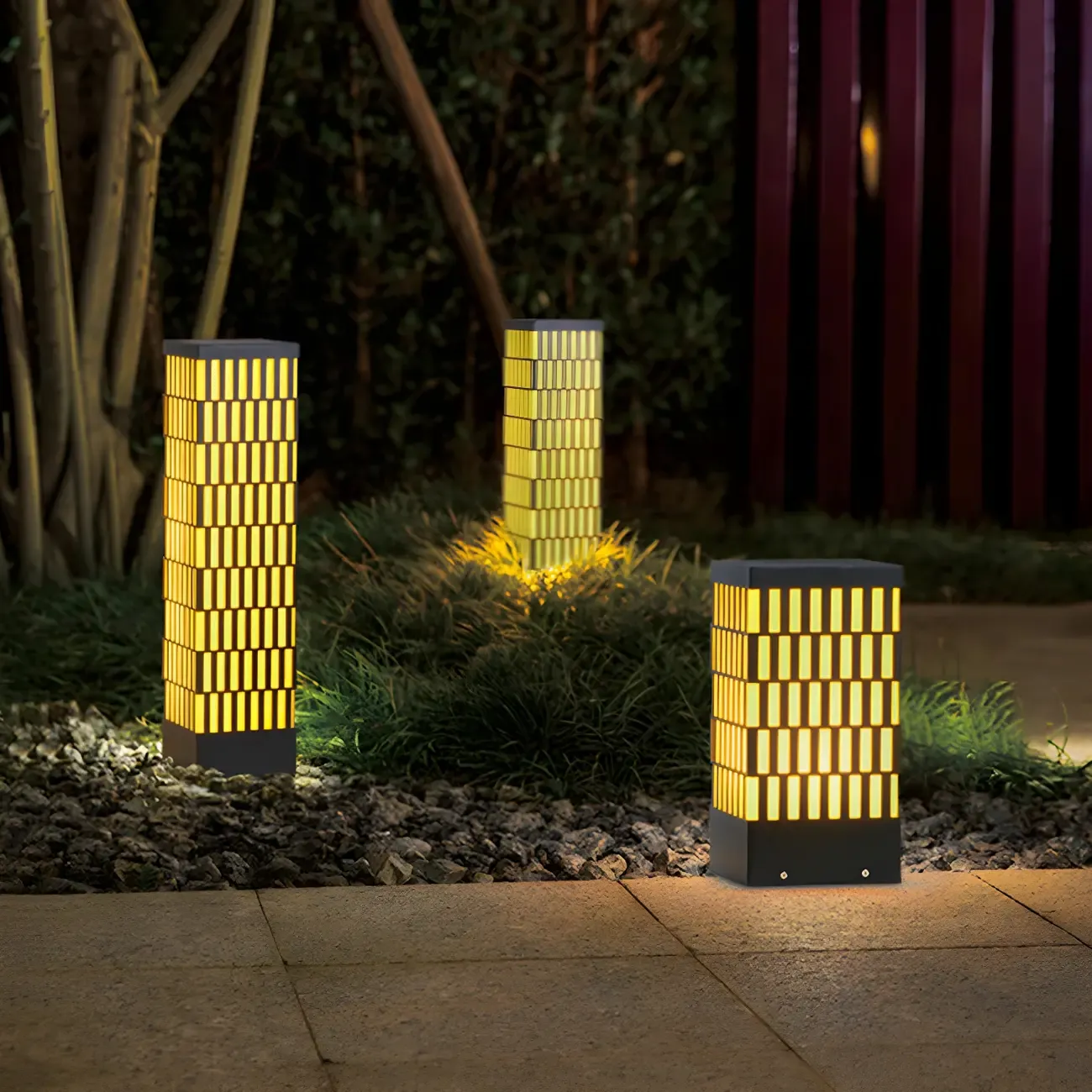 Black Metal Grille Rectangle Warm Light Post Cap Light Image - 6