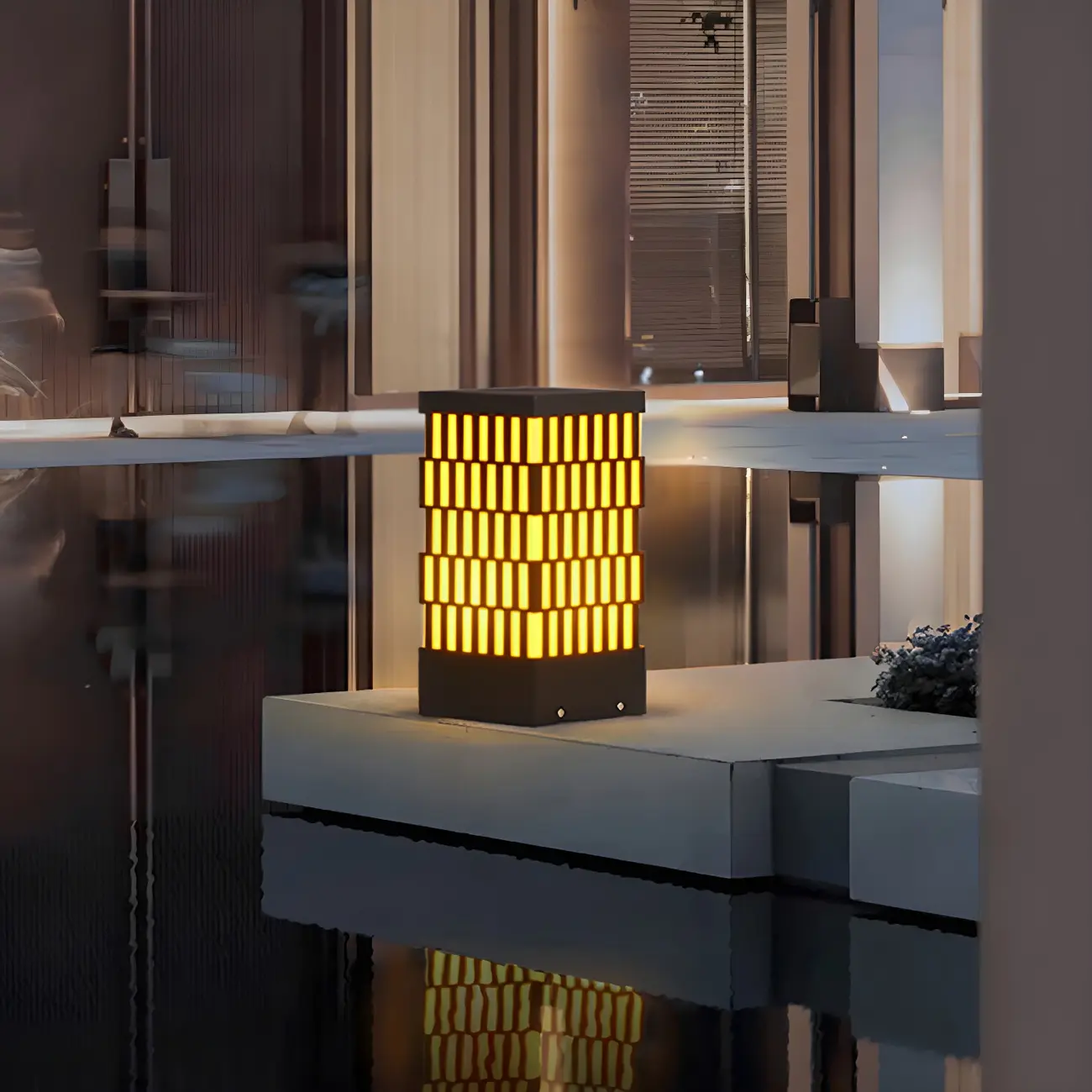 Black Metal Grille Rectangle Warm Light Post Cap Light Image - 9 | homeyfad