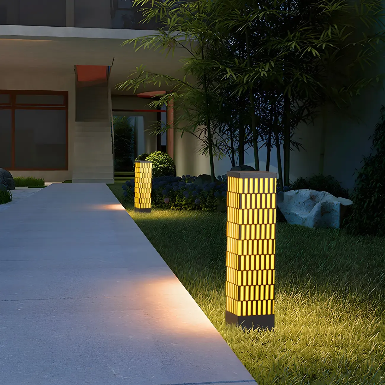 Black Metal Grille Rectangle Warm Light Post Cap Light Image - 7