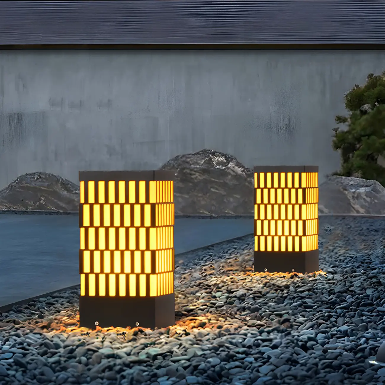 Black Metal Grille Rectangle Warm Light Post Cap Light Image - 5 | homeyfad