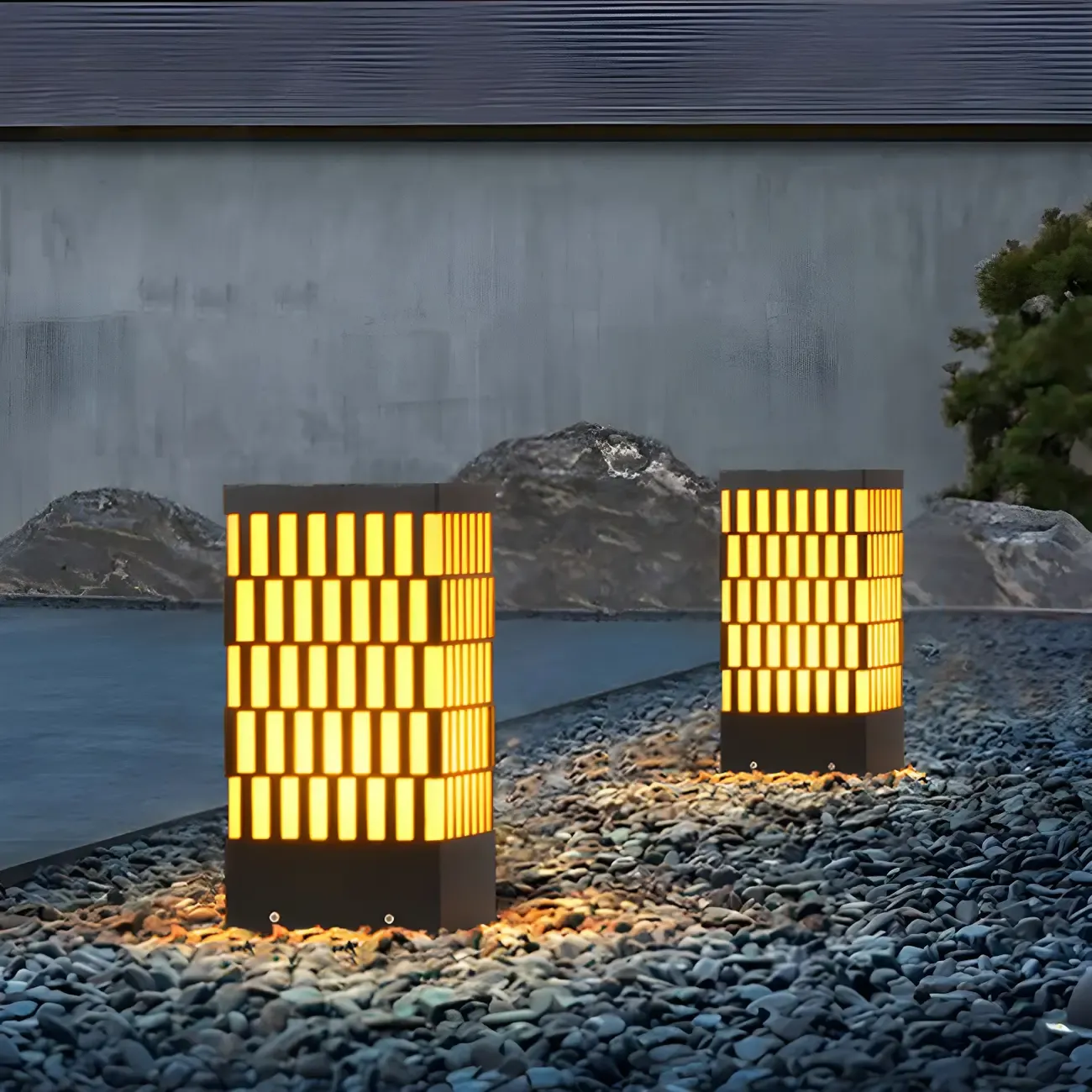 Black Metal Grille Rectangle Warm Light Post Cap Light Image - 5