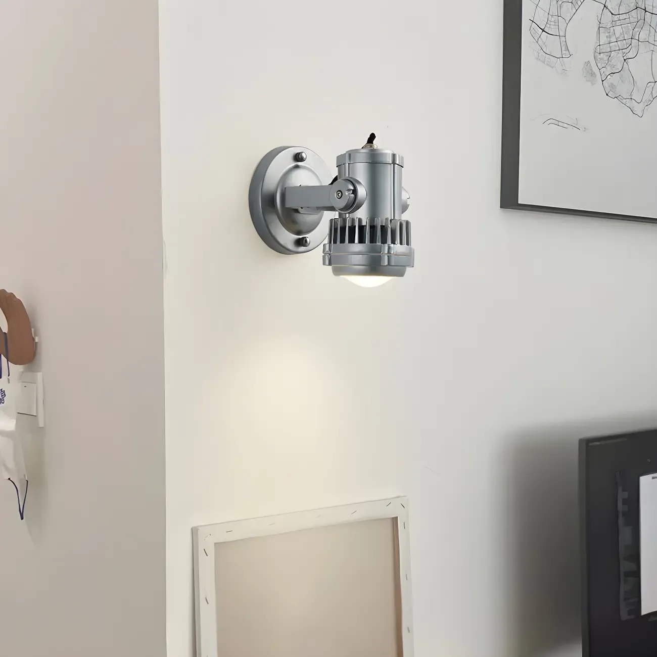 Industrial Metal Silver Prismatic Glass Swing Arm Wall Light Image - 3