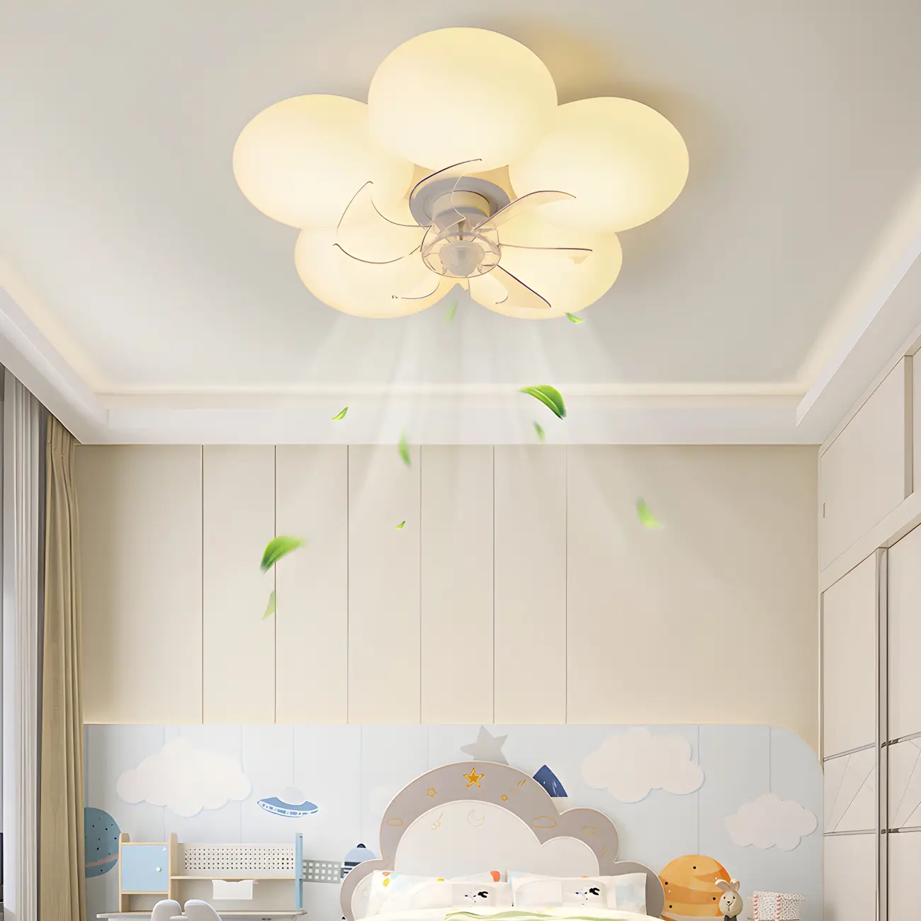 Kids Room White Flower LED Ceiling Fan with Light Image - 1 | homeyfad