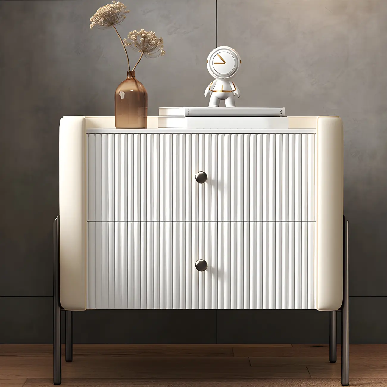 White Wood 2-Tier Drawers Storage Nightstand with Legs Image - 4 | homeyfad