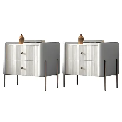 White Wood 2-Tier Drawers Storage Nightstand with Legs Image - 7