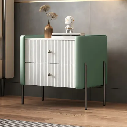 White Wood 2-Tier Drawers Storage Nightstand with Legs Image - 9