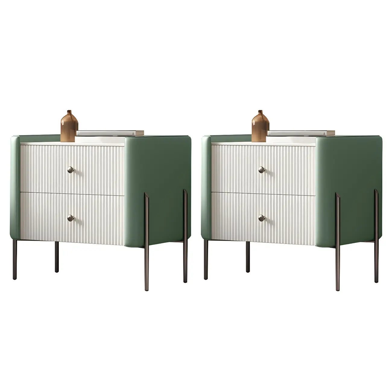 White Wood 2-Tier Drawers Storage Nightstand with Legs Image - 10 | homeyfad