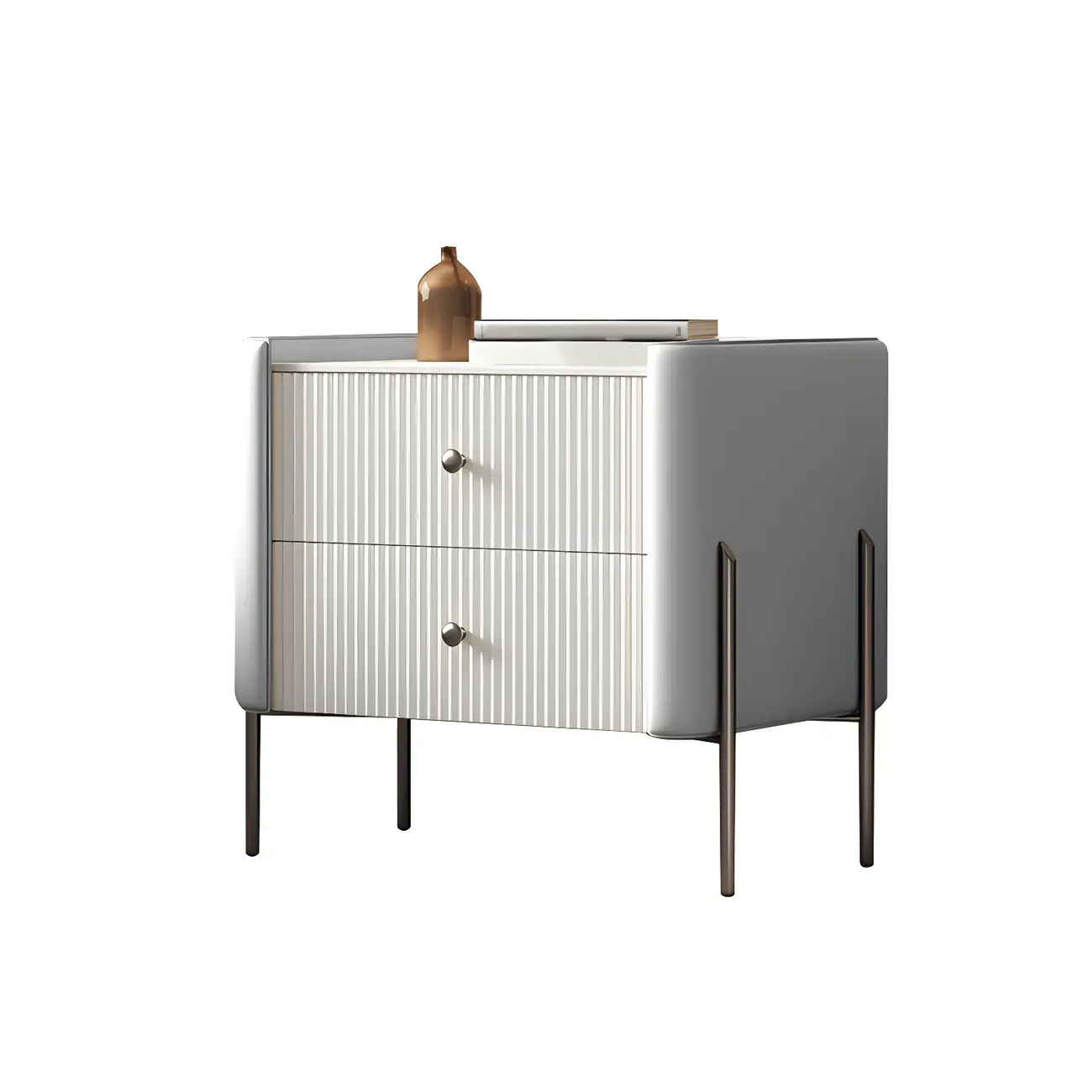 White Wood 2-Tier Drawers Storage Nightstand with Legs Image - 13 | homeyfad