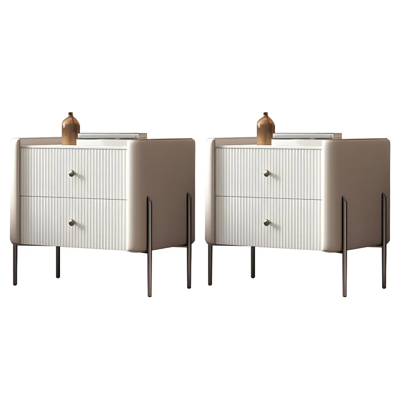 White Wood 2-Tier Drawers Storage Nightstand with Legs Image - 15 | homeyfad