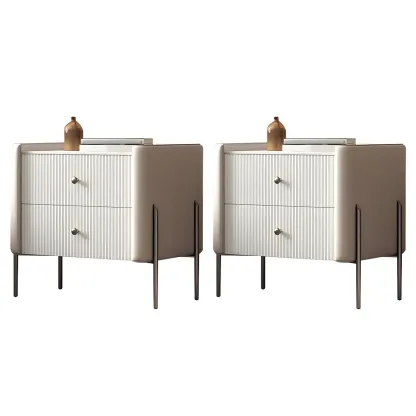 White Wood 2-Tier Drawers Storage Nightstand with Legs Image - 15