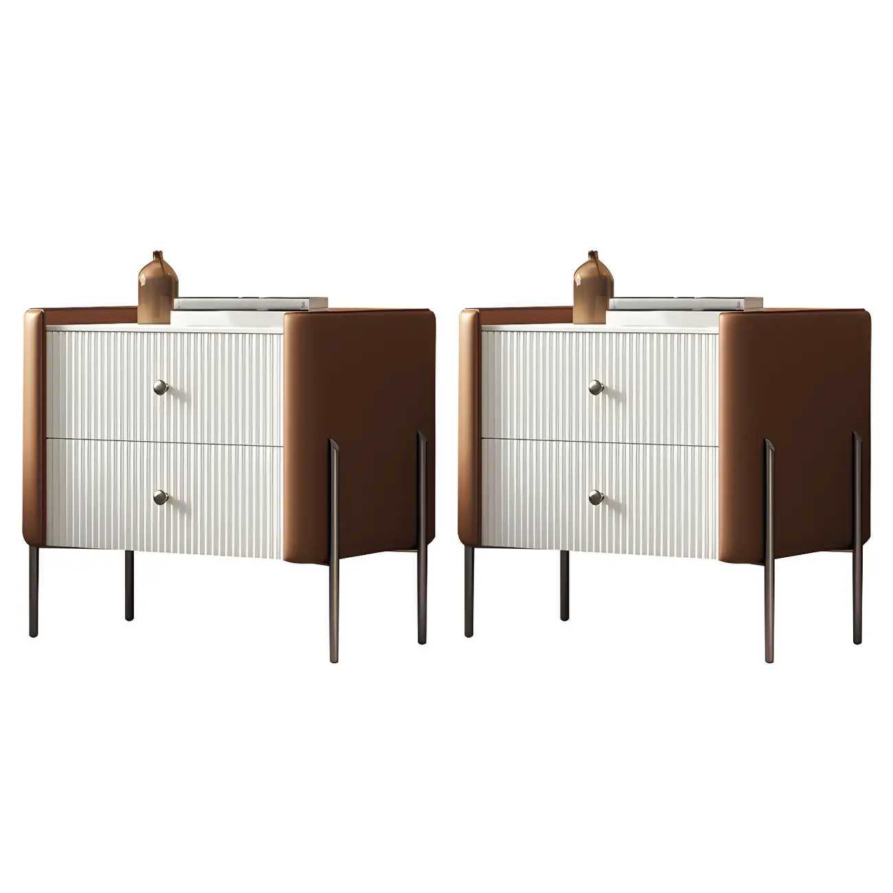 White Wood 2-Tier Drawers Storage Nightstand with Legs Image - 17 | homeyfad