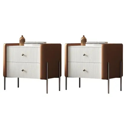 White Wood 2-Tier Drawers Storage Nightstand with Legs Image - 17
