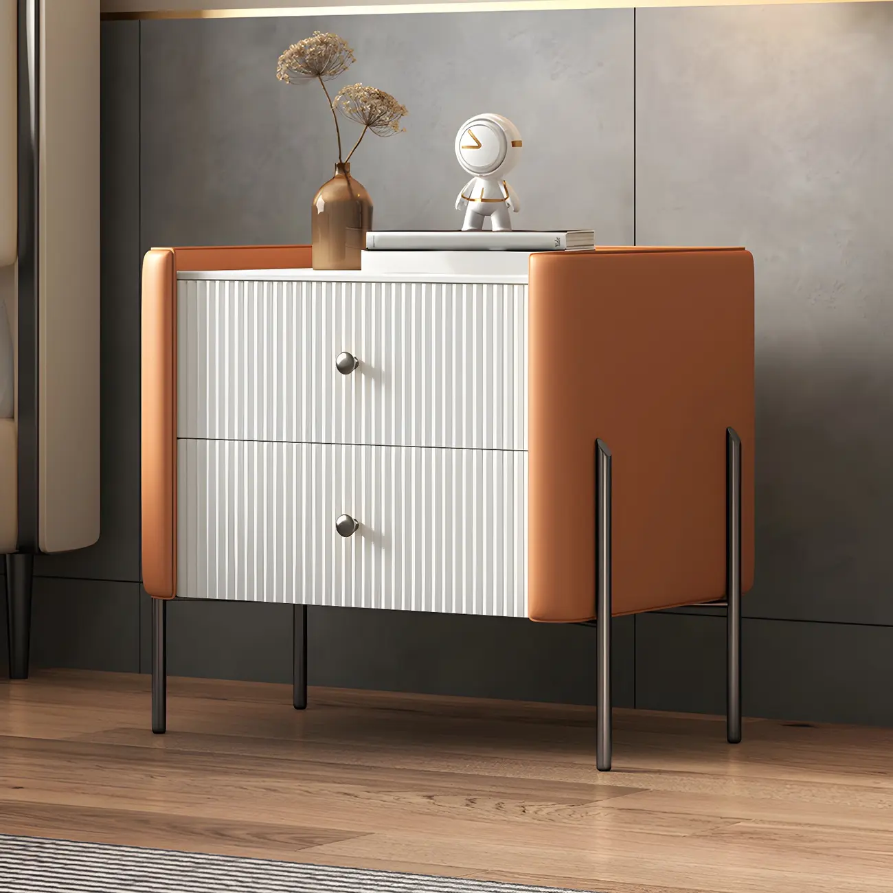 White Wood 2-Tier Drawers Storage Nightstand with Legs Image - 11 | homeyfad