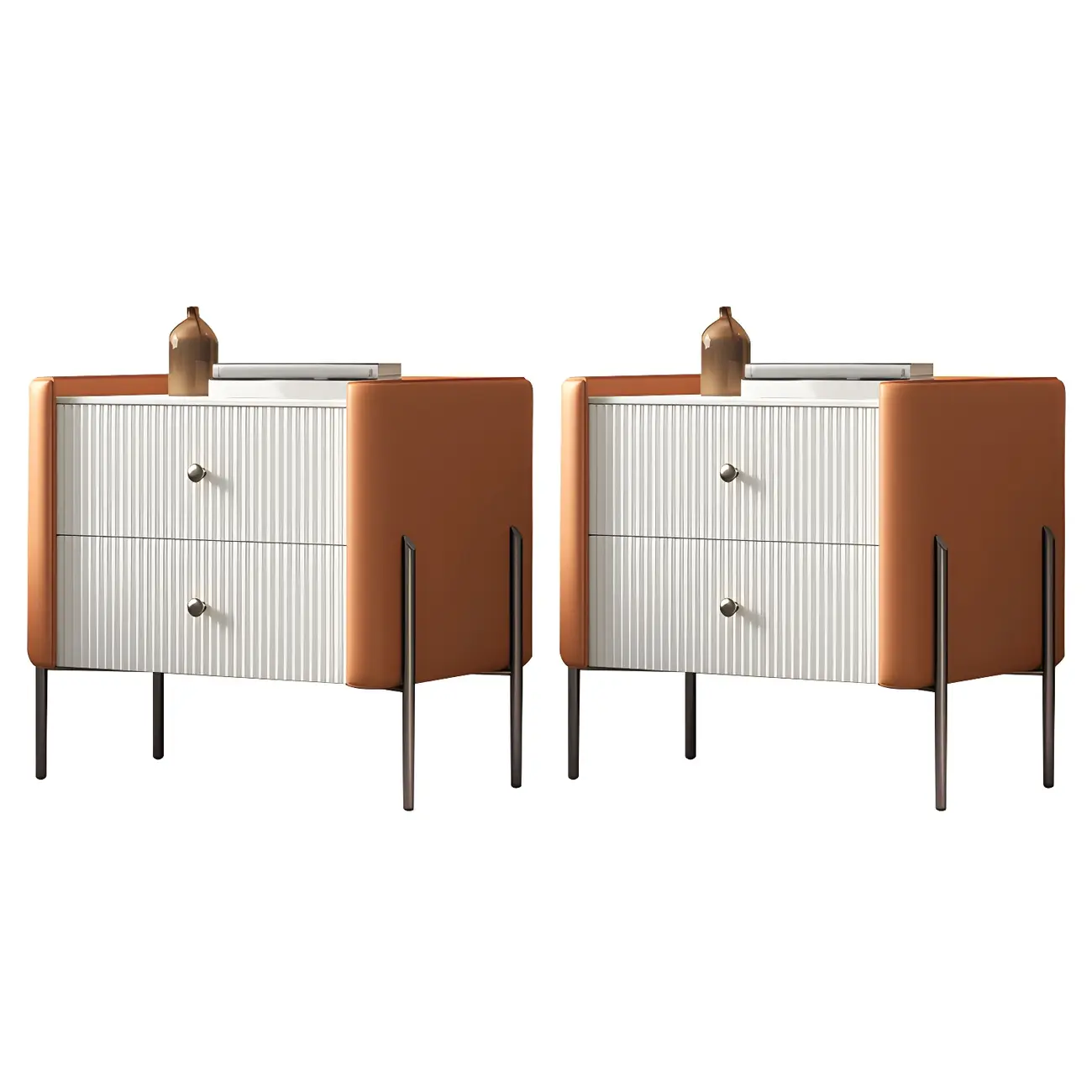 White Wood 2-Tier Drawers Storage Nightstand with Legs Image - 19 | homeyfad