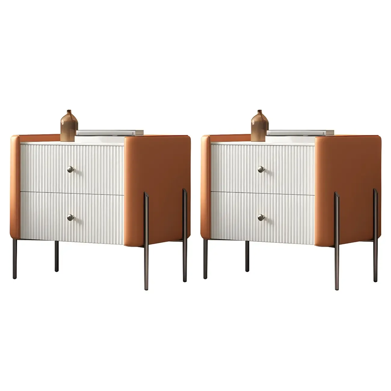 White Wood 2-Tier Drawers Storage Nightstand with Legs Image - 19