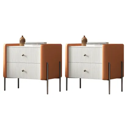 White Wood 2-Tier Drawers Storage Nightstand with Legs Image - 19