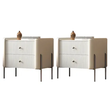 White Wood 2-Tier Drawers Storage Nightstand with Legs Image - 20