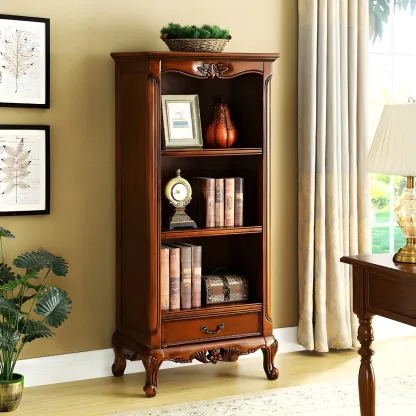Classic Brown/White Wooden Bookcase with Drawer Image - 3