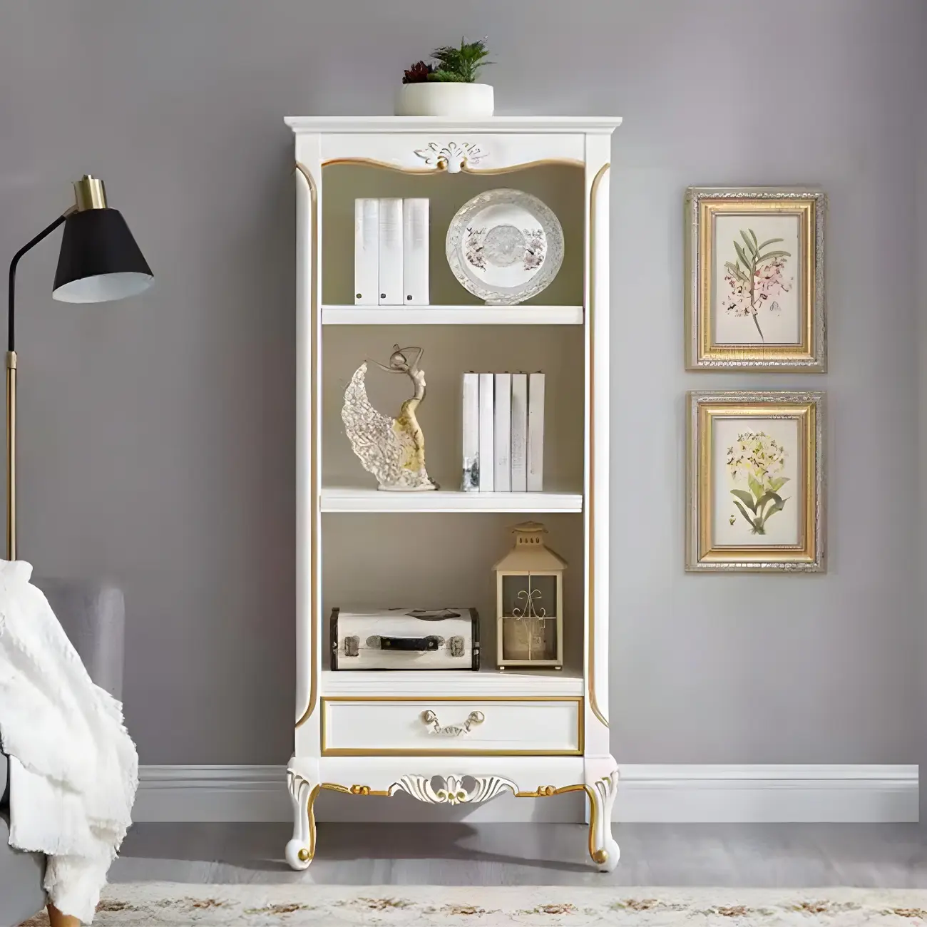 Classic Brown/White Wooden Bookcase with Drawer Image - 6 | homeyfad