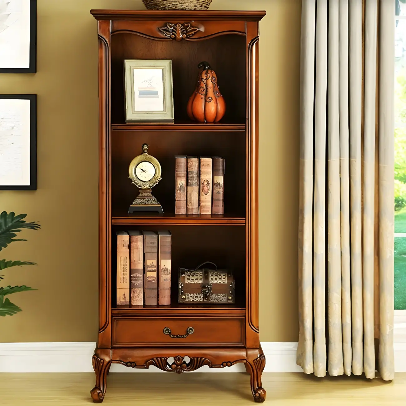 Classic Brown/White Wooden Bookcase with Drawer Image - 8 | homeyfad